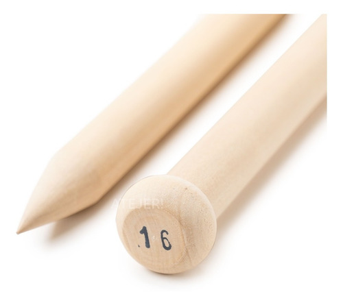 Imagen 1 de 4 de Par 2 Agujas Tejer De Madera Tricot N° 16mm X Par