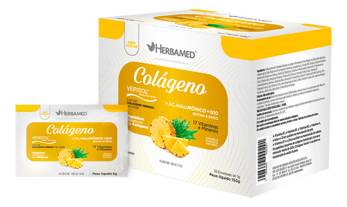 Colágeno Verisol Ácido Hialurônico + Q10 30 Evelopes 5g Sabor Abacaxi