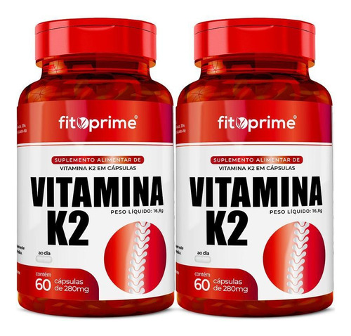 Kit 2 Potes Vitamina K2 Menaquinona 130mcg 60cps Fitoprime