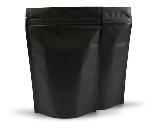 100 Bolsas Negra Mate Stand Up Pouch Resellable 14x16 250gr