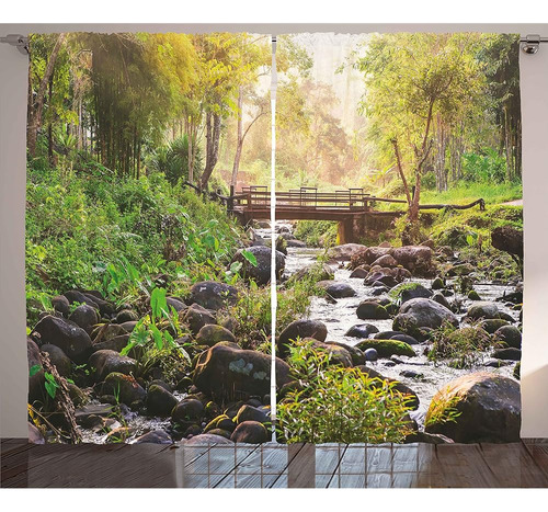 Cortinas De Paisaje De Ambesonne, Pequeña Cascada En El Bosq