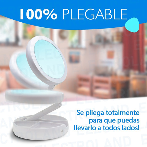 Espejo Doble Plegable Con Luz Led Lado Con Aumento X10