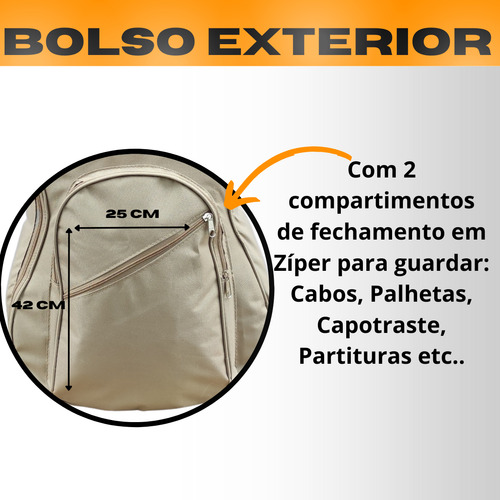 Capa Bag Mochila Super Luxo P/ Violão Folk Acolchoada Alça