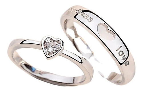 Anillo Alianza Endless Love Pareja Plateado Corazon 