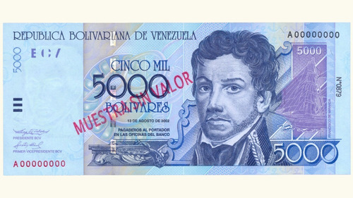 Venezuela, 5000 Bolívares, Agosto-13-2002, Serie A8, Unc.