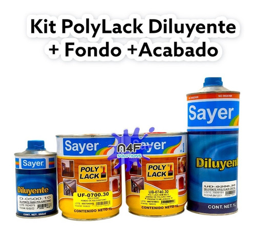 Kit Polylack Diluyente + Fondo + Acabado Mate O Semi Mate