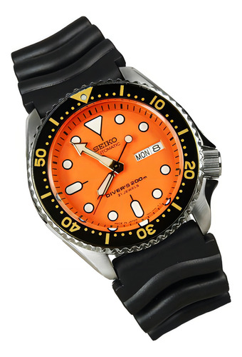 Made In Japan Seiko Automatic Scuba Diver 200m Skx011j1 Cor Da Correia Preta Cor Do Fundo Laranja