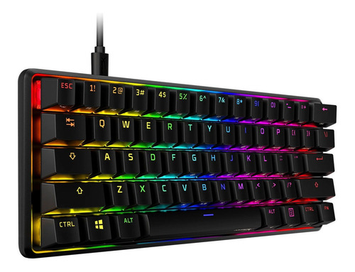 Imagen 2 de 6 de Teclado gamer HyperX Alloy Origins 60 QWERTY HyperX Lineal Aqua inglés US color negro con luz RGB