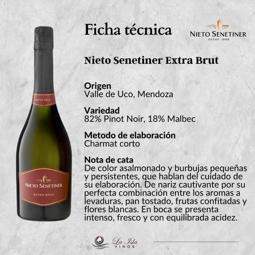 Imagen 2 de 10 de Espumante Nieto Senetiner Extra Brut Caja X 6 X 750ml.