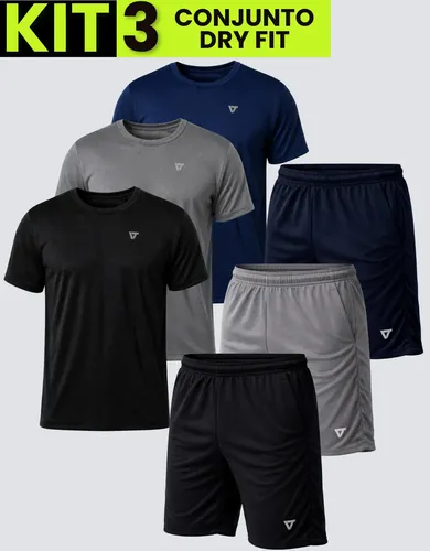 MLB 5579293332 Kit Com 3 Conjuntos Academia Masculino Dry Fit Shortscamisa JM