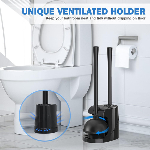 Cepillo Escobilla Sopapo Inodoro Baño Set Limpieza 2 En 1 Negro