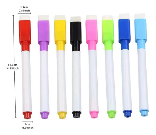 80 Plumones Para Pizarrón Con Borrador Delgados 8 Colores Mixto