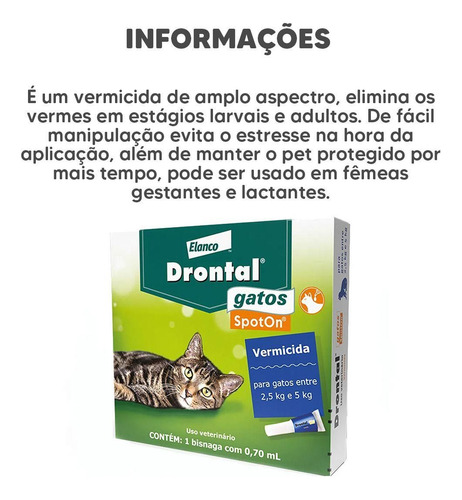 Drontal Spot On Cats 0.7 Ml 2,5 A 5 Kg Vermífugo Verde-escuro