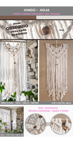 Tapiz Visillo Artesanal Macrame Hindú 40*90 Dina Gerade® Crudo Macrame Hindú