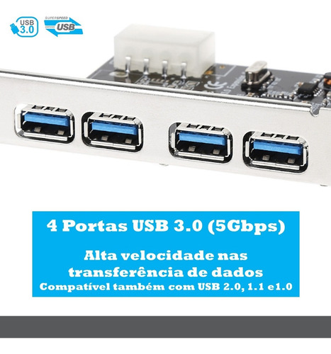 Imagem 3 de 8 de Placa Usb 3.0 Pci-e 4 Portas 5gbps Pci-express Pc Desktop