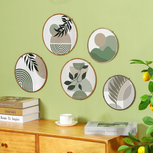 5 Pcs Boho Wooden Wall Art - Bohemian Geometric Hanging Cci