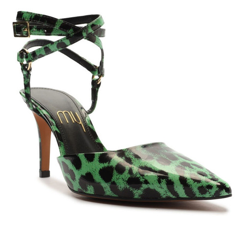 Imagem 1 de 6 de Sapato Feminino Scarpin Fino Onça Verde - My Shoes