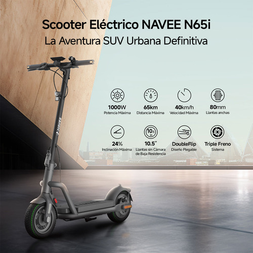 Scooter Eléctrico Navee N65i 40km/h 65km Patín Plegable Color Negro