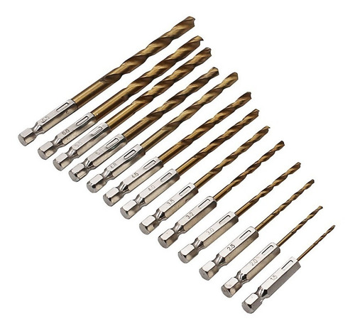 13pcs Brocas Hss Titanio Toma Hexagonal Para Metal Madera 