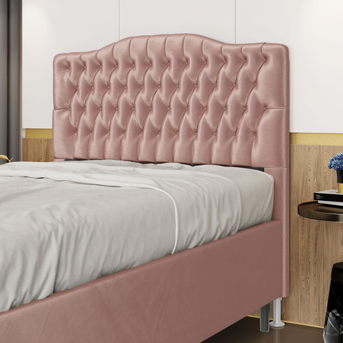 Cabeceira Para Cama Queen Pollux 160 Tecido Veludo Cor Rosa-claro