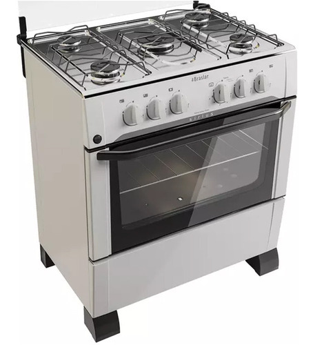 Fogão Braslar 5 Bocas Sírius Plus Automático Mesa De Inox Cor Branco Voltagem Bivolt