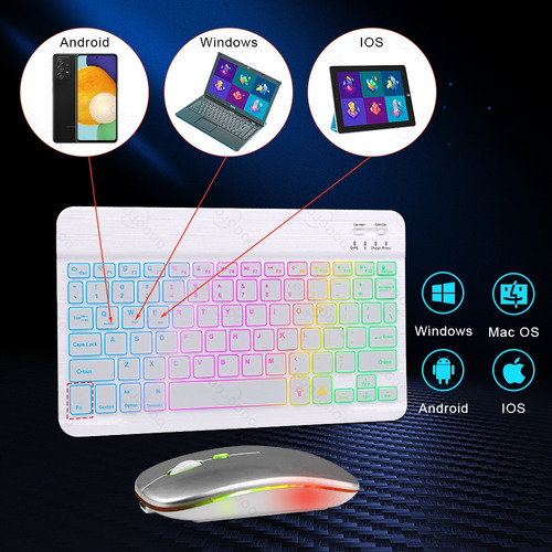 Set De Teclado Y Ratón Inalámbricos Retroiluminados De 10''
