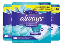 Comprar Pack X3 Toallas Always Protectores Diarios Sin Perfume 40 Un