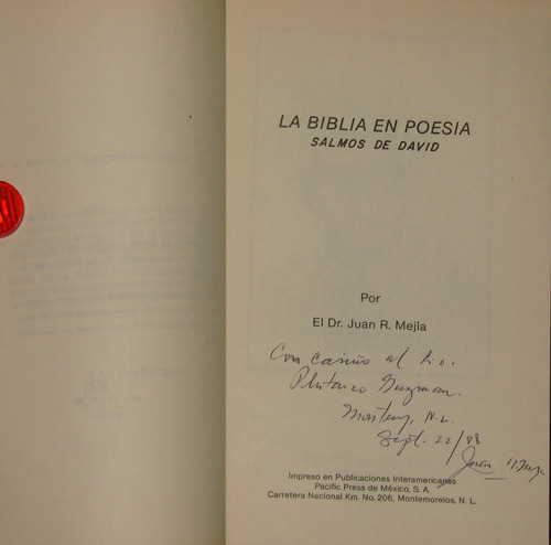 La Biblia En Poesía. Los Salmos De David -dr. Juan R. Mejía (Usado)