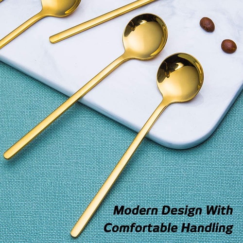 8 Cucharas De Espresso Chapadas En Oro Para Café Y Postres,