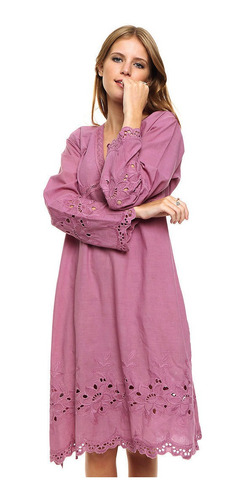 Vestido Mnga Larga Informal Liso Importado Puro Algodón 1767