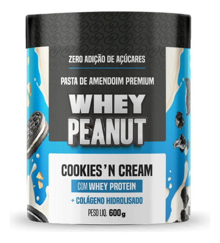 Pasta De Amendoim Premium Cookies'n Cream 600g - Whey Peanut Sabor Cookies N Cream