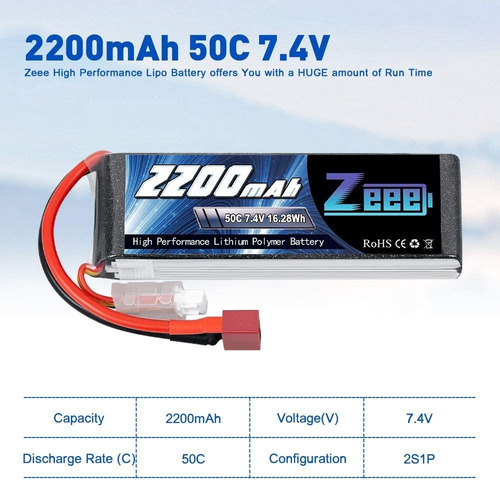 Zeee 2s 2200mah Lipo Batería 7.4v 50c