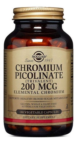 Solgar | Chromium Picolinate | 200mcg | 180 Veg Capsules