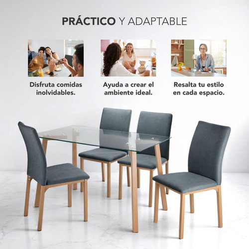 Juego De Comedor Con 4 Sillas Tapizadas Estilo Compacto