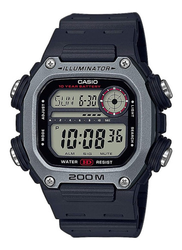 Reloj pulsera digital Casio DW-291 con correa de resina color negro - fondo gris - bisel plateado