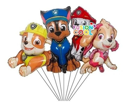 Set 4 Globos Metálicos Paw Patrol Rubble Chase Marshall Skye