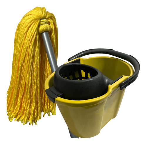 Trapeador Microfibra Española + Cubeta Con Exprimidor 15 Lt Amarillo