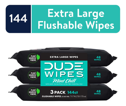 Dude Flushable Wipes, Mint Chill Xl, 48 Ct, 3 Pack