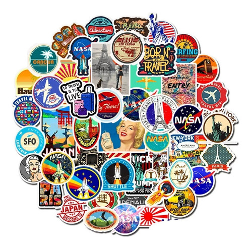 50 Stickers Calcomanías Viajes Postales Mundo Turismo 