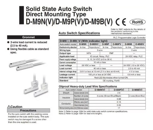 Sensor Magnético Smc, D-m9psapc - Pnp - 3 Fios, Conector M8