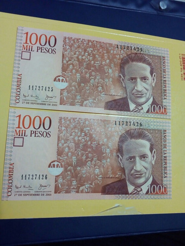 2 Billetes De Colombia Antiguos Primeras Fechas Año 2001