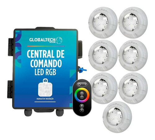 Kit 7 Led Piscina Rgb 4w Luxpool + Central + Controle Touch 110V/220V