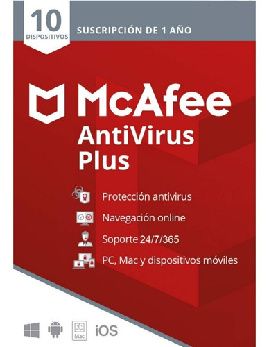 Imagen 1 de 3 de Mcafee Antivirus Plus 10 Dispositivos 1 Año