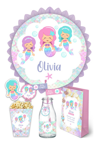 Kit Imprimible Sirenas + Banner Circular Personalizado