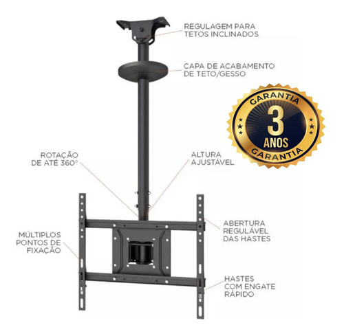 Imagem 6 de 8 de Suporte Teto Gira 30º Inclina 15º Tv Monitor 32 A 75 A05v6