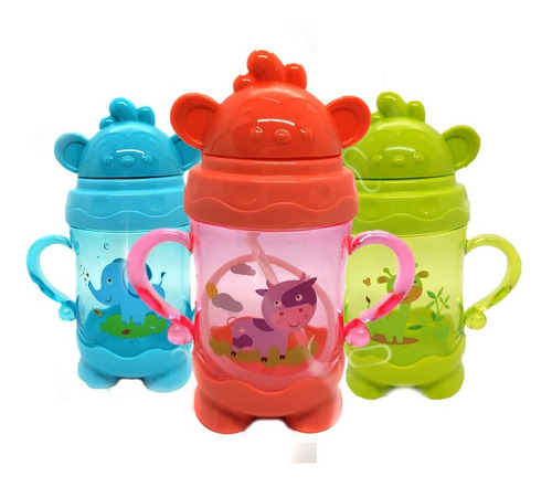 Garrafa Copo Infantil Canudo De Silicone Alça 290 Ml