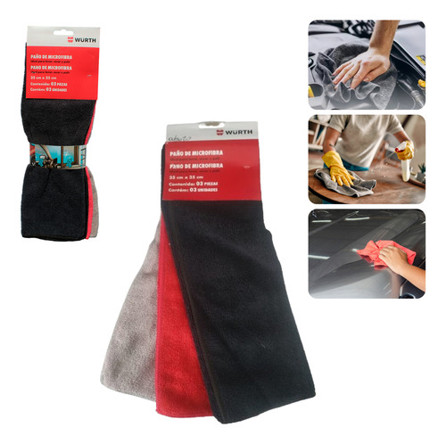 3 Flanelas Pano De Microfibra Para Polir Secar Limpar Wurth