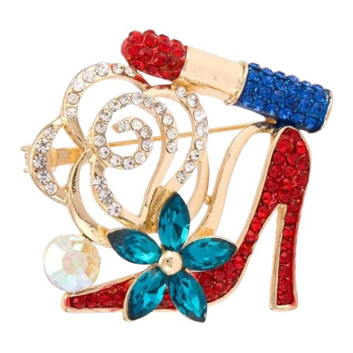 Broche Pin  Prendedor En Forma Zapato Con Flor Lipstick