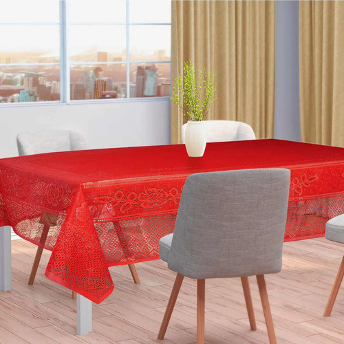 Toalha De Mesa Retangular Renda Color Vermelha 1,50m X 2,20m