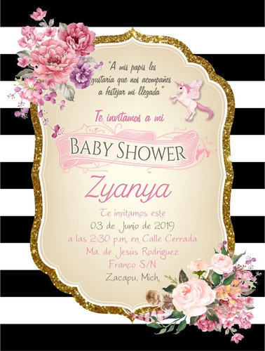 50 Invitaciones Impresas Baby Shower Unicornio Vintage